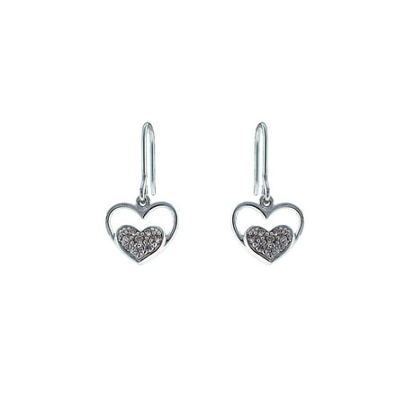 Flat Open Heart Earring - CZ Sterling Silver Open Heart Dangle Earrings
