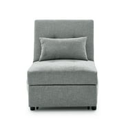 4 in 1 Multi-Function Folding Sofa Bed, Convertible Chair & Ottoman Modern Breathable Linen Guest Bed with Adjustable Sleeper for Small Room Apartment (Gray)