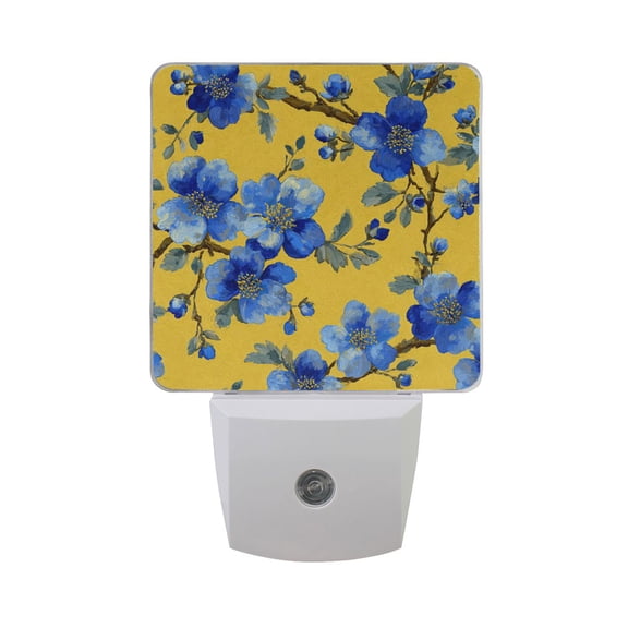 Blue Flower Blossom LED Night Light Sensor Lamp Plug-in Adjustable Brightness 2 Pack