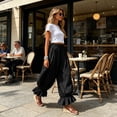 thumbnail image 4 of Quixlent Women Bloomers, High Elastic Waistband Wide Leg Trousers, Bohemian Ruffled Cuffs Super Loose Harem Pants for Casual Commuting Travel Wear, 4 of 8