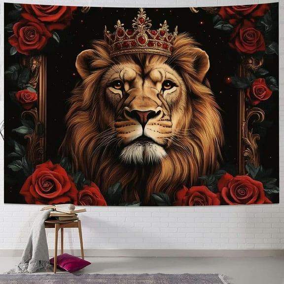 Patifu Lion Crown Roses Tapestry Wall Hanging Unique Style Graphic Tapestries Home Decor Art Living Room Bedroom Apartment Farmhouse Dorm Wall Art Tapestry 40x30inch