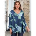 thumbnail image 3 of LATWIIV Tunic Tops for Women 3/4 Sleeve Plus Size Women's Tunics Loose Fit Floral Swing Flare Ladies Blouse for Leggings A-SteelBlue32 4X, 3 of 7