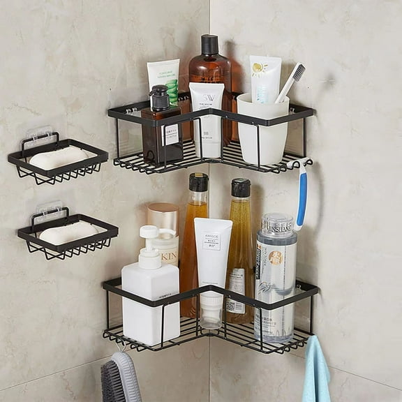 Corner Shower Caddy,4-Pack Adhesive Shower Organizer,Shower Shelves for Inside Shower Adhesive Rust Proof Shower shelves,Shower Storage Basket Rack Shampoo Holder Organizer Shower Accessories