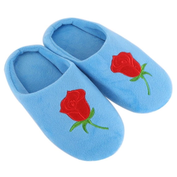 Clearance Sale!1Pair Memory Foam Indoor Slippers for Women Warm Plush Home Slipper Autumn Winter Shoes House Flat Floor Soft Slient Slides Bedroom Blue 1 38-39