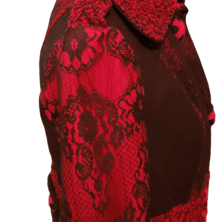 Kaktus Women's Red/Black Brocade Wool Coat - Large