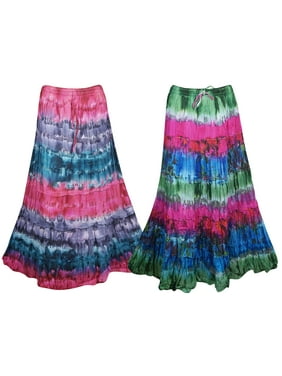 Mogul Free Lovin' Tye Dye Crinkle Cotton Long Skirts