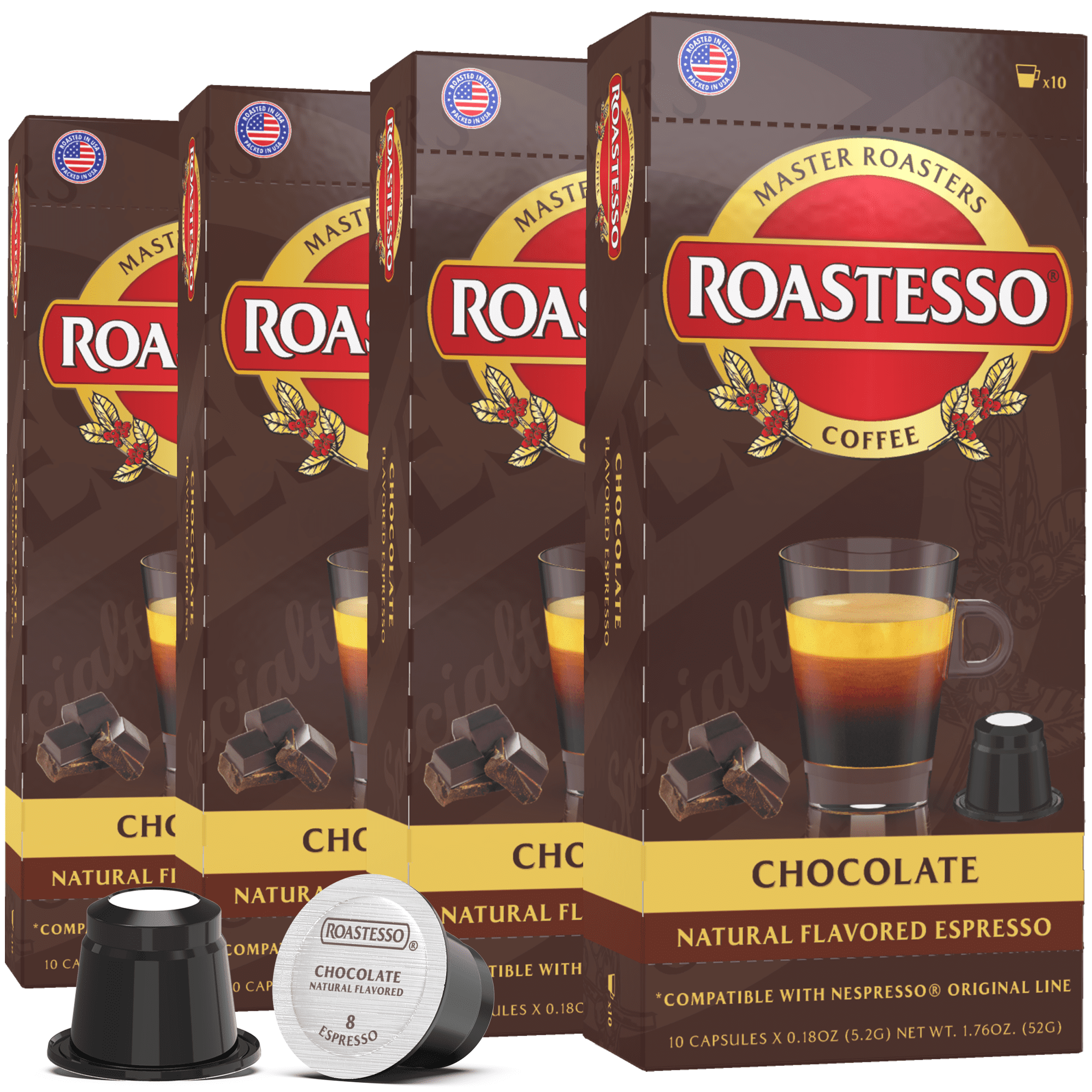 optocht Rentmeester Oneerlijkheid Roastesso Coffee Natural Chocolate Flavored Nespresso Capsules Compatible  OriginalLine Espresso Pods, Intensity 7 (40 Count) - Walmart.com