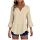 thumbnail image 2 of Craaazy Women's Relaxed Fit V Neck Blouse, Solid Color 3/4 Sleeve Flare Cuff Top, Loose Comfy Button Accent Casual Tee for Spring & Summer Gifts, 2 of 7
