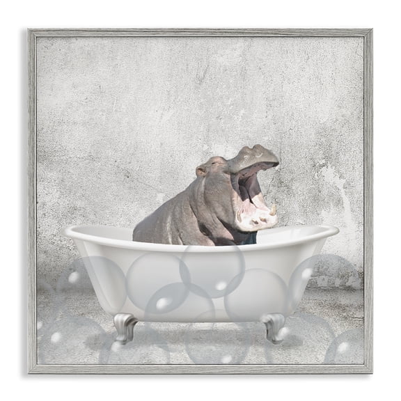 Stupell Industries Rustic Lodge Baby Hippo Bath Time Gray Framed Giclee Art, 12 x 12, by Kim Allen