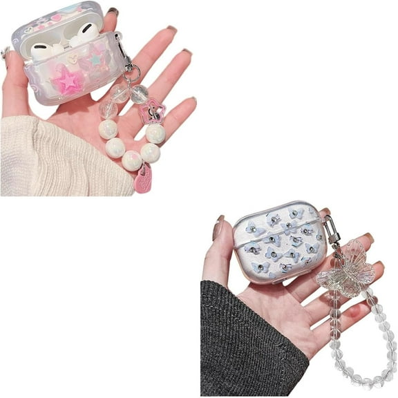 Compatible with AirPod Pro Clear Case,Cute 3D Stars and Glitter Diamond Butterfly Pattern Design,Soft TPU Protective Shockproof Case for AirPods Pro for Girls Women Teens