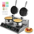 thumbnail image 1 of VEVOR Commercial Waffle Maker, Dual-Head Round Waffle Baker Machine, 2460W Non-Stick Stainless Steel Belgian Waffle Iron with Temp and Time Control, Handle, for Restaurant Bakery Snack Bar Family, 1 of 8