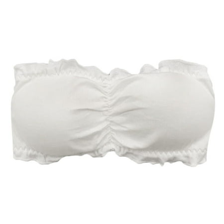

HOTYA Women Strapless Ruffles Bandeau Bra Ribbed Solid Color Wrapped Chest Tube Top Layering Back Buckle Bralette Underwear
