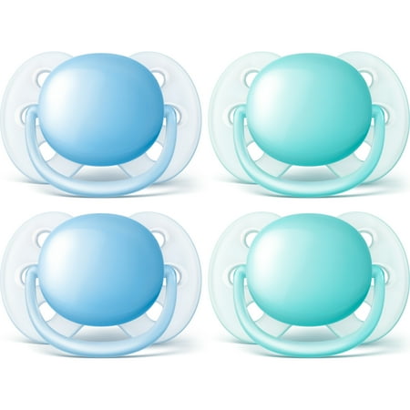 Philips Avent Ultra Soft Pacifier, 0-6 months, Blue/Teal, 4 pack, SCF212/40