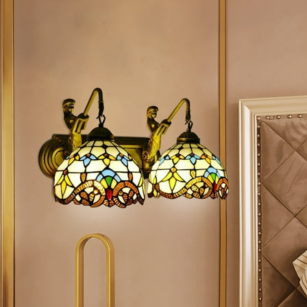 DENEST 2 Light Tiffany Mermaid Vanity Fixture Wall Light Stained Glass Wall Sconce