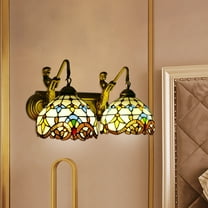 DENEST 2 Light Tiffany Mermaid Vanity Fixture Wall Light Stained Glass Wall Sconce