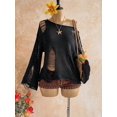 thumbnail image 4 of Women Off Shoulder Distressed Long Sleeve Top Hollow Fringe Casual Night Out Outfit, 4 of 9