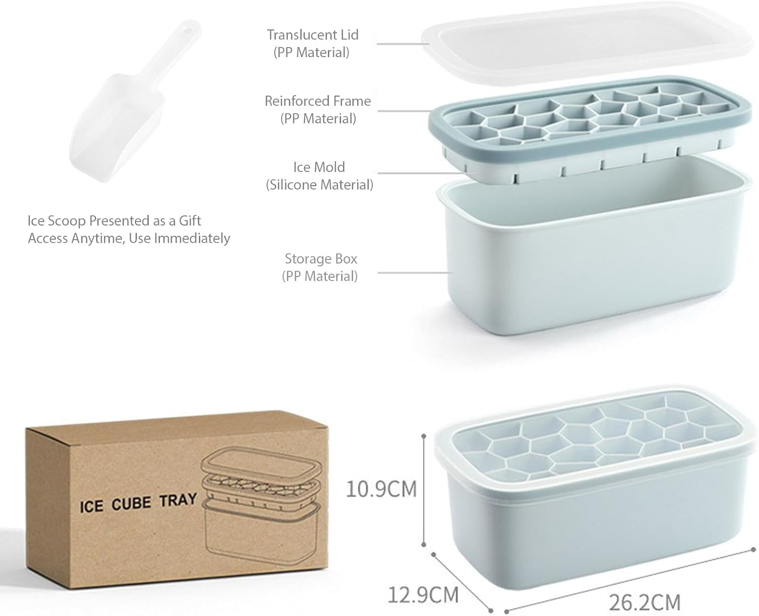 ABPETE Silicone Ice Cube Tray,Ice Cube Tray with Lid–Ice Cube Mold with 78 Cubes,Ice Cube Trays for Freezer with 1 trays,Dishwasher Safe,Stackable Ice Trays with Free Ice Scoop–Nordic Blue