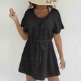 thumbnail image 4 of Vestido de Verano Casual de Moda de Resort de Mujeres Encaje Vestido de Playa con Cordón de Cintura Y Falda Atada con Arco Media Manga Cuello en V Vestido de Verano de las Mujeres, 4 of 5