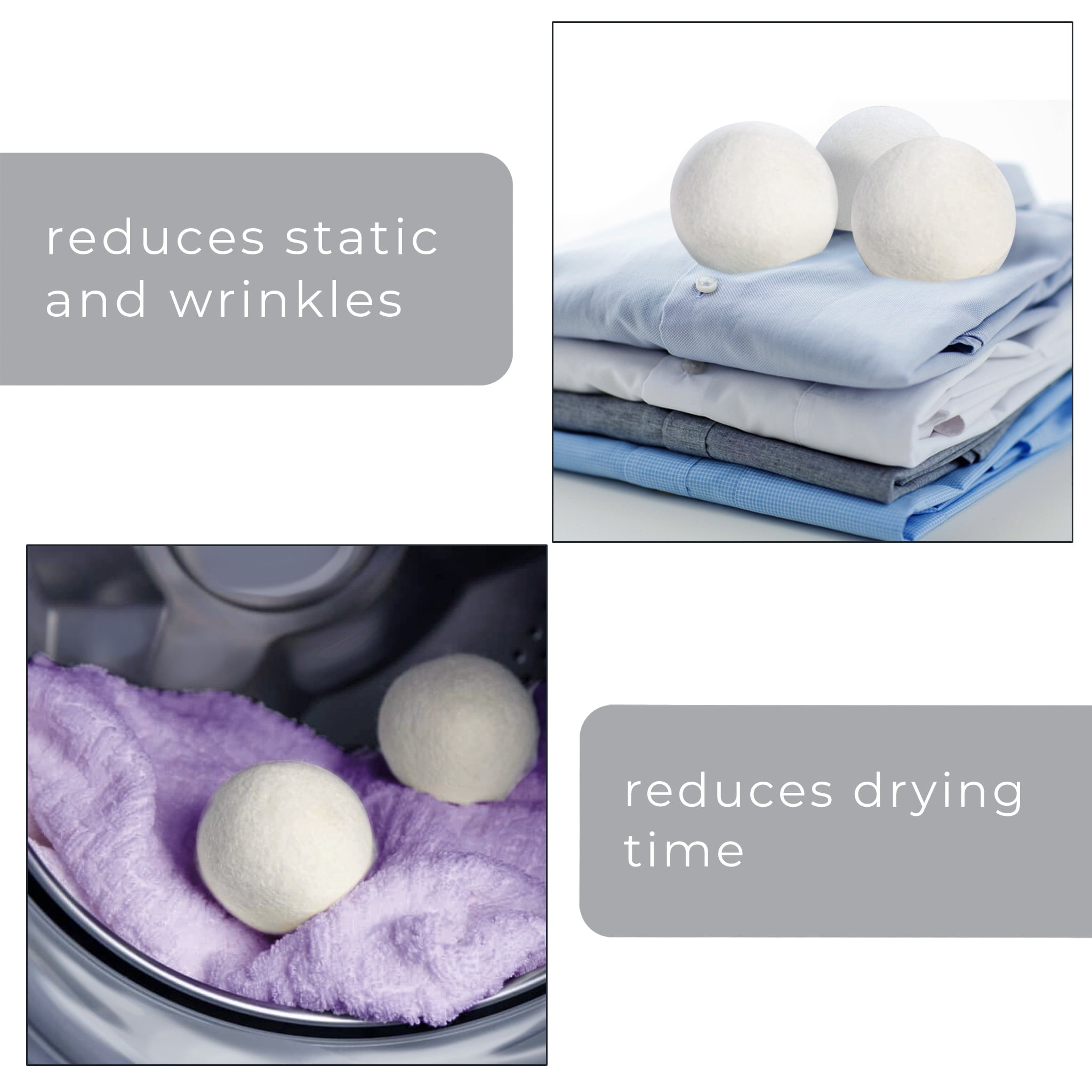Smart Design Wool Dryer Balls - Natural Eco Fabric Softener - Eliminates Wrinkles & Reduces Static - Set of 3 - White