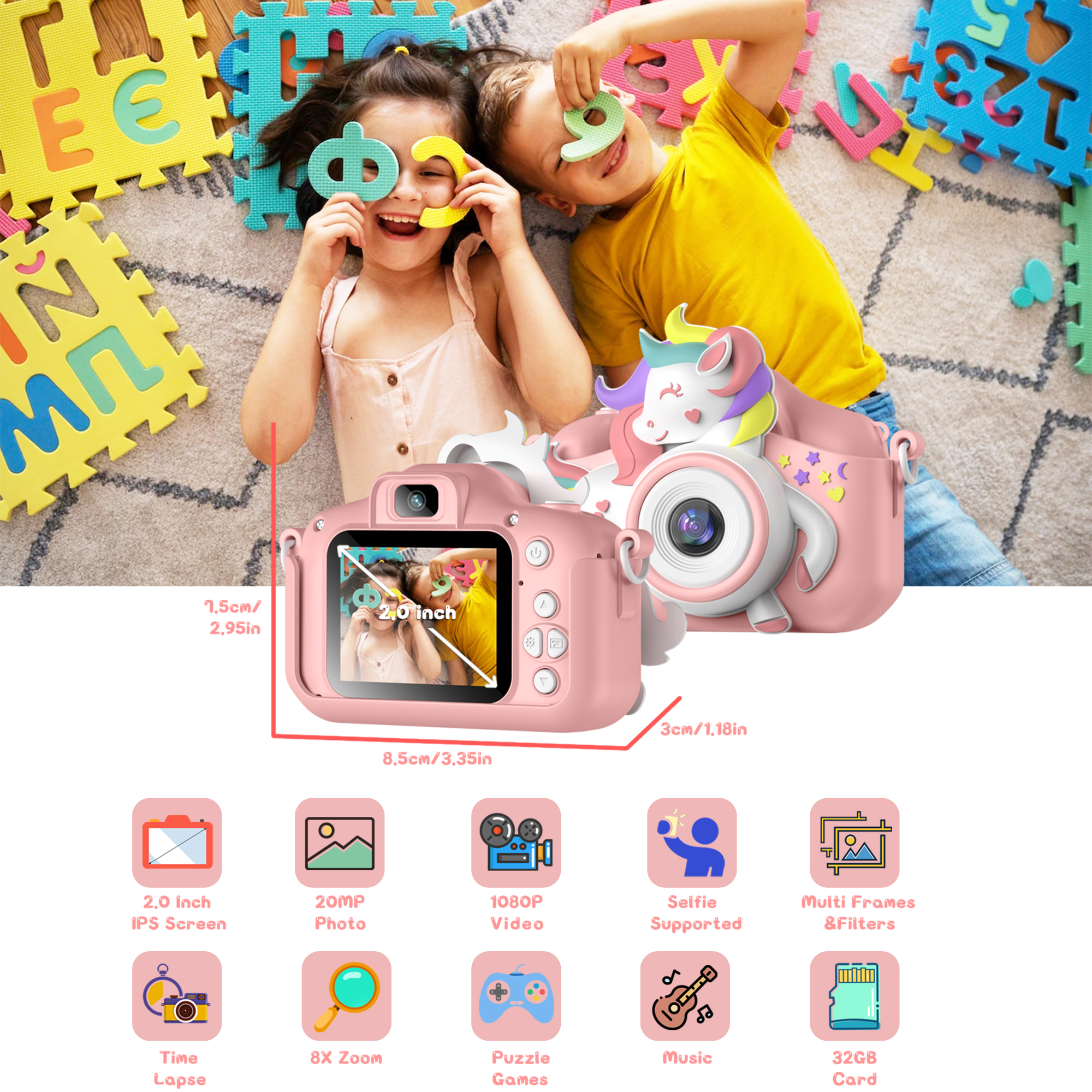 Gofunly Kids Digital Camera 1080P, Pink photo 5