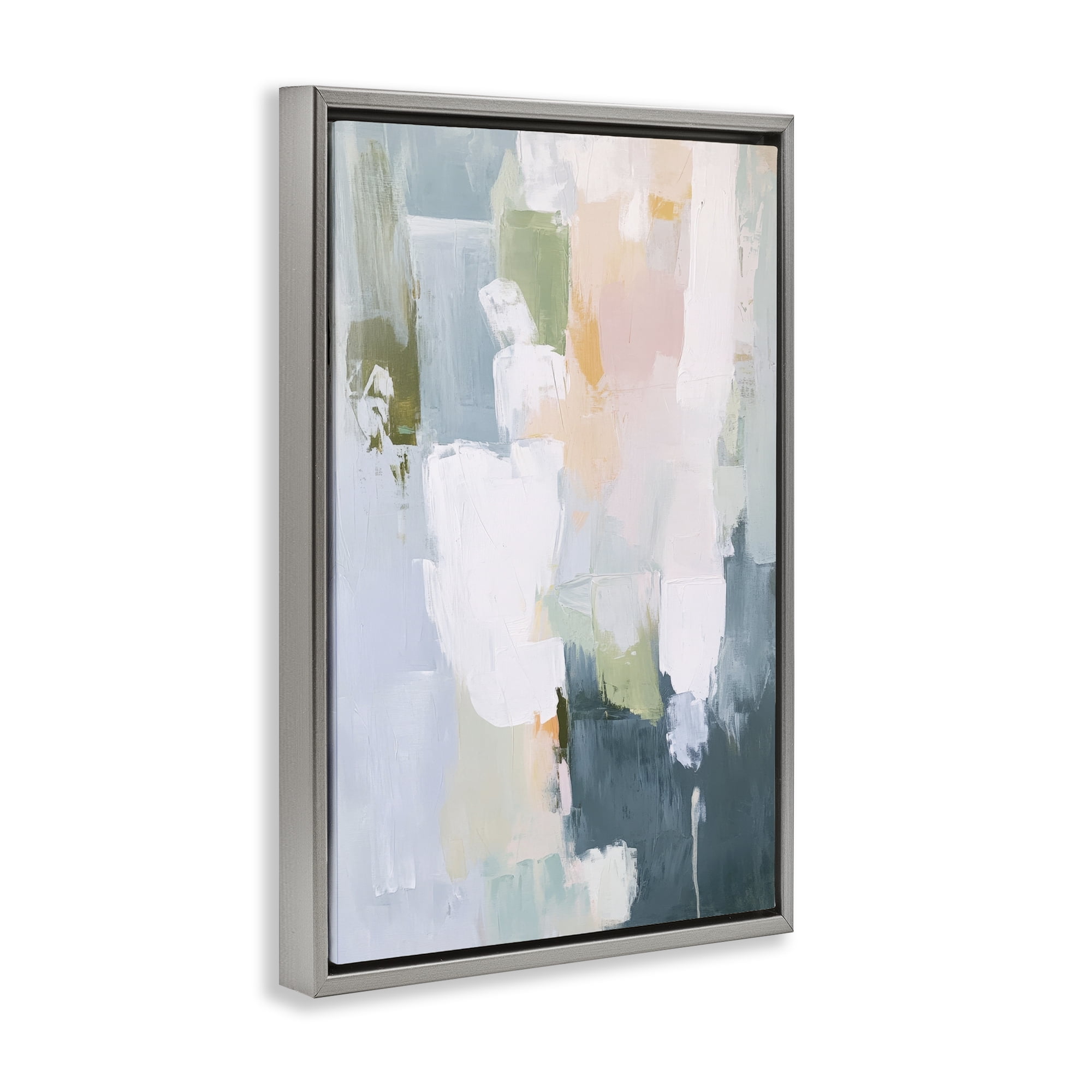 Stupell Industries Abstract Pastel Brushstroke Composition Gray Framed Floater Canvas Wall Art, design by Petal Prints Design