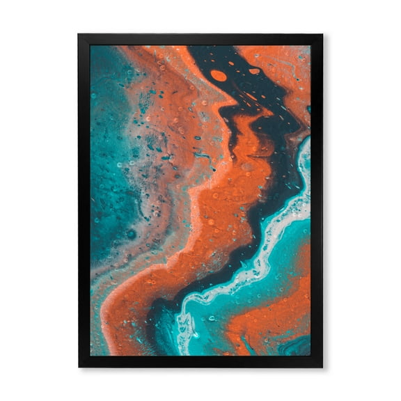 Designart 'Abstract Marble Composition In Orange and Blue I' Modern Framed Art Print