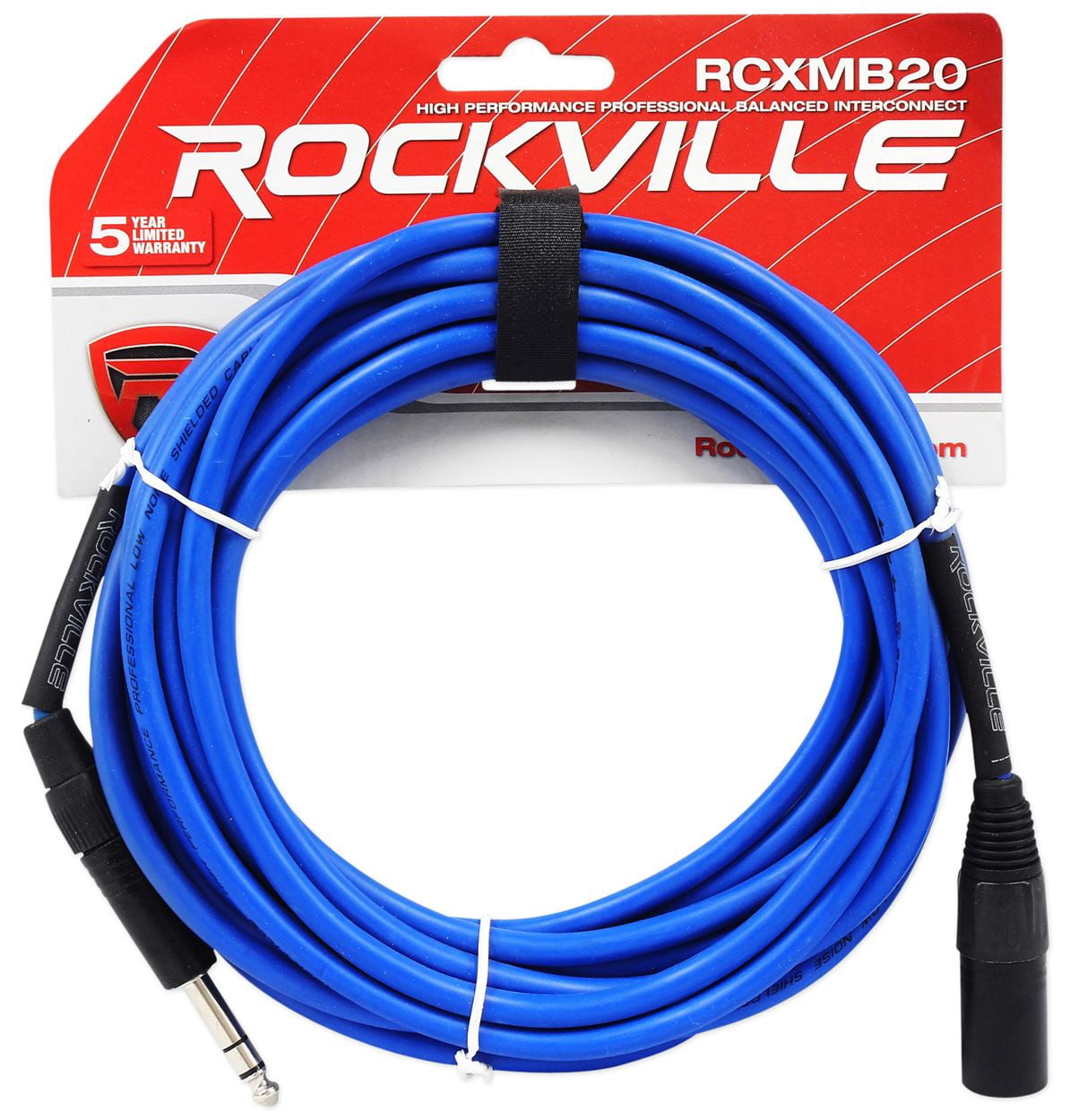 2 Rockville RCXMB20-BL Blue 20' Male REAN XLR to 1/4'' TRS Balanced Cables