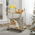 thumbnail image 6 of mDesign Metal Rectangle Rolling Food and Beverage Bar Cart with Glass Shelves, Soft Brass, 6 of 7
