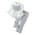 thumbnail image 2 of Mifsaly Little Girls 2 Piece Outfits Set Long Sleeve Button Down Peplum Shirt Tops and Ribbed Flare Pants Kids Fall Spring Clothes for School Daily Wear Fashion Boutique Suit, 2 of 9