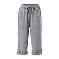 thumbnail image 3 of Capri Pants for Women 2025 Linen Casual Drawstring Elastic Waist Cargo Capris with Large Pocket Womens Cropped Pants, 3 of 7