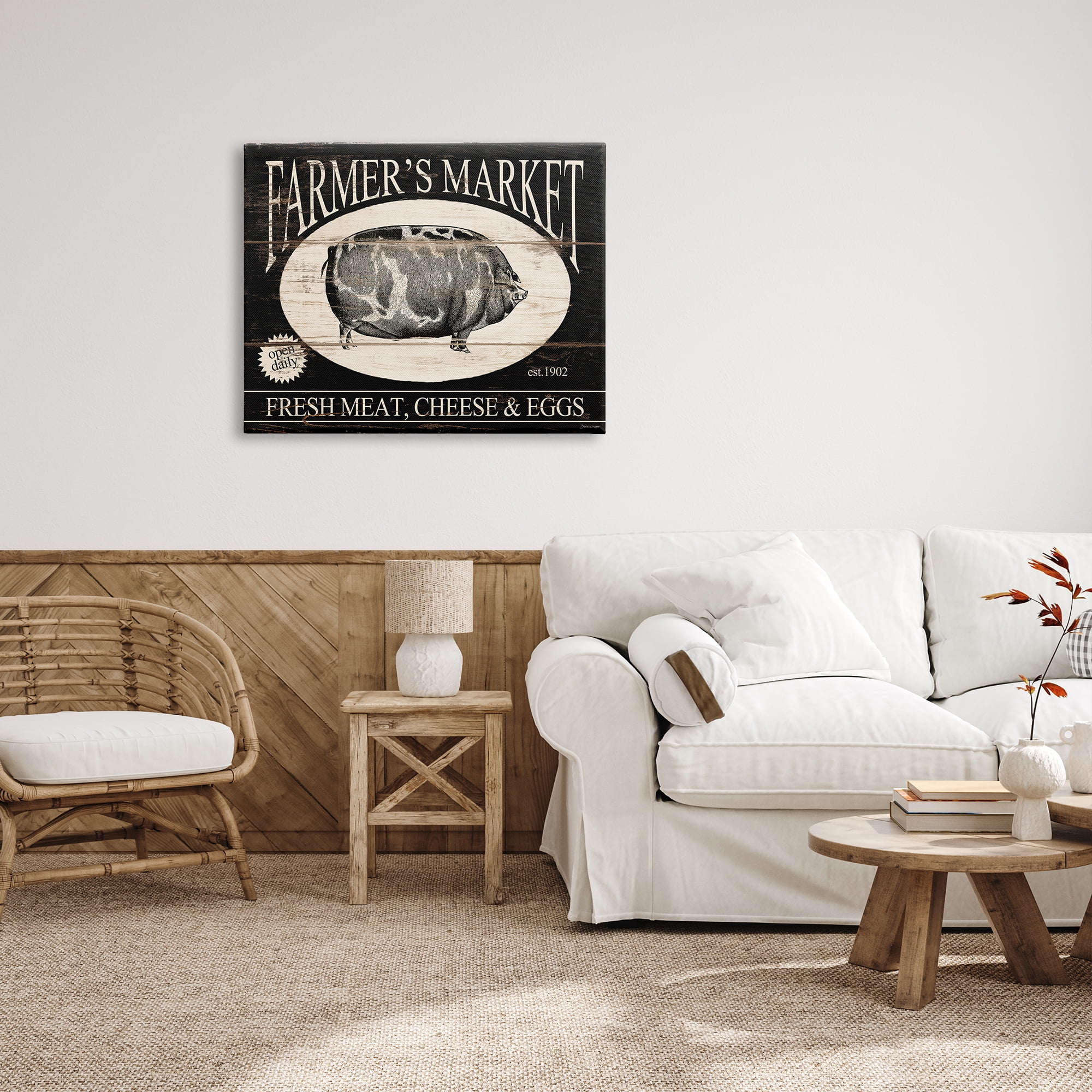 Stupell Industries Farmer's market Est. 1902 Vintage Sign Farm Pig, 40 x 30, Design by Stephanie Workman Marrott
