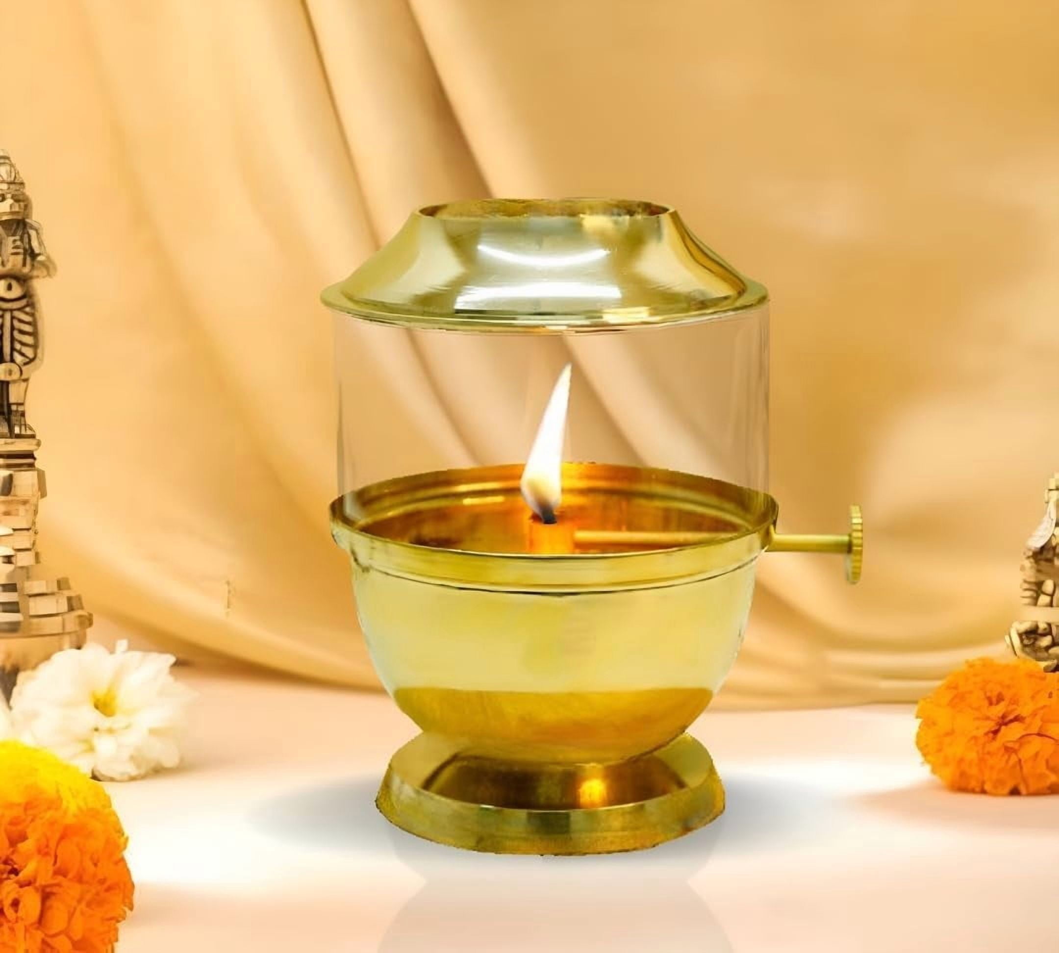Brass Akhand Diya with Adjustable Wick – Handcrafted Traditional Oil Lamp for Aarti, Puja, Meditation, Temples and Home Décor (250 ml Oil Capacity -15 cm)
