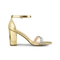 thumbnail image 3 of BLISSFUL STEP Women's Sandals Rhinestone Chunky Heel Ankle Strap Open Toe Party Shoes Gold 9, 3 of 7