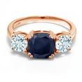thumbnail image 2 of Gem Stone King 18K Rose Gold Plated Silver Blue Sapphire and Sky Blue Aquamarine 3 Stone Engagement Ring for Women (3.82 Cttw, Gemstone September Birthstone, Cushion 8MM, Size 7), 2 of 5