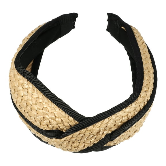 Unique Bargains 1 Pcs Straw Cross Headband Fashion Hairband for Woman Non Slip Khaki Black