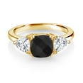 thumbnail image 2 of Gem Stone King 18K Yellow Gold Plated Silver Black Onyx and White Zirconia 3 Stone Engagement Ring for Women (3.01 Cttw, Gemstone December Birthstone, Available in Size 5, 6, 7, 8, 9), 2 of 3