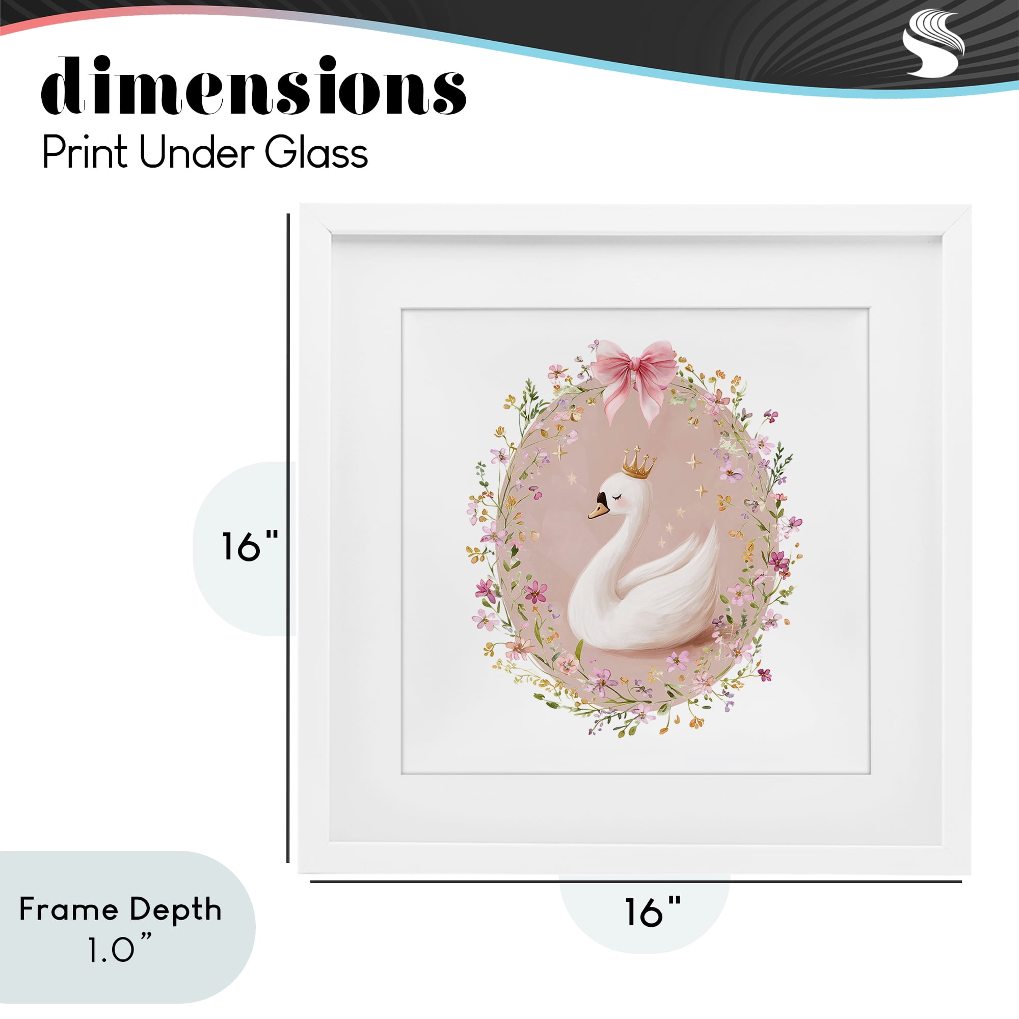 Stupell Industries Queen Swan with Florals White Framed Print Under Glass, design by Christine Simpson Art