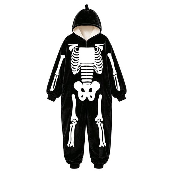 Gunia Little Boy Girl Halloween Cosplay Skeleton Onesie Flannel Fleece Romper Cozy Role Play Jumpsuit Outfits Black 5-6 Years