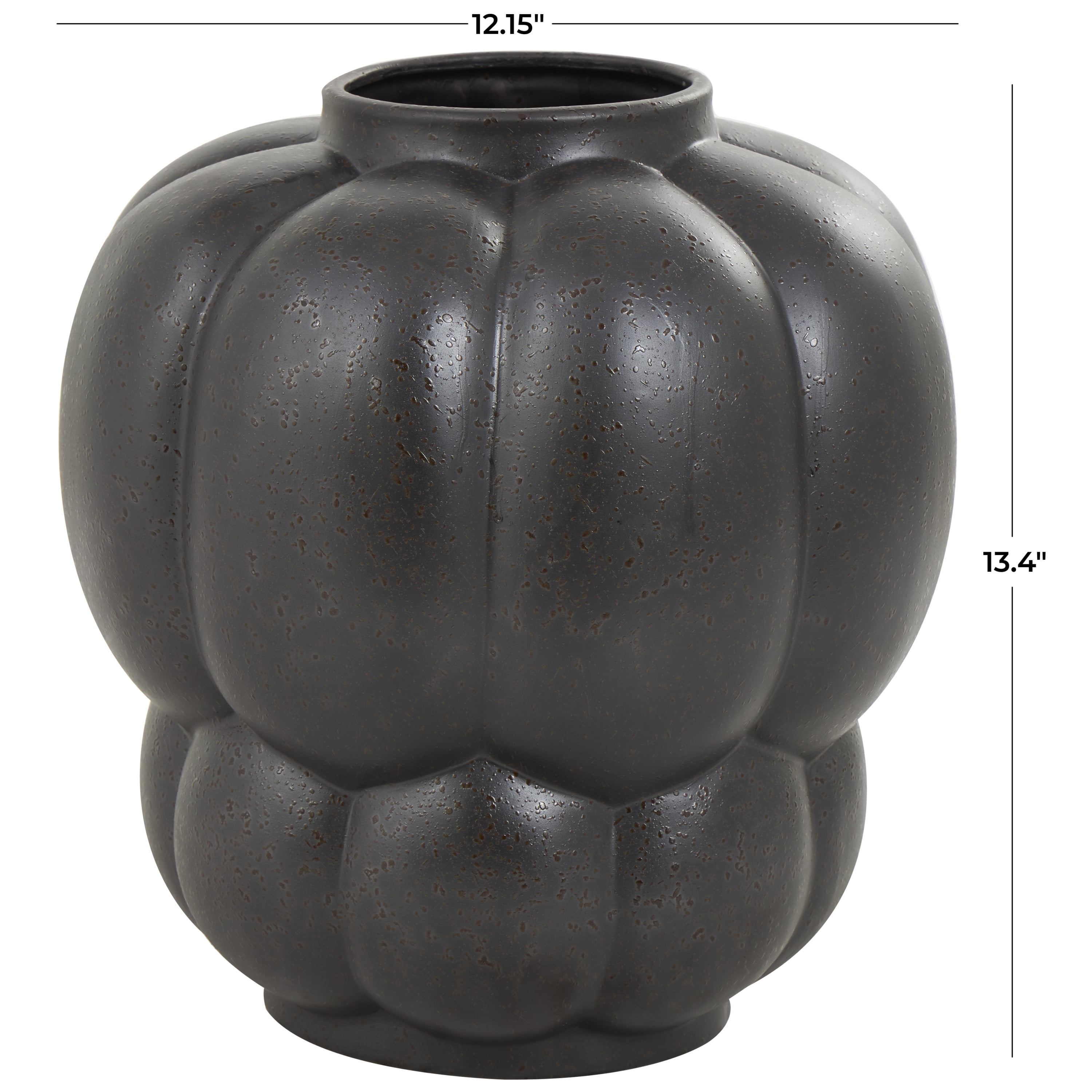 DecMode 13" Wide Bubble Inspired Black Ceramic Vase with Distressed Speckled Texturing