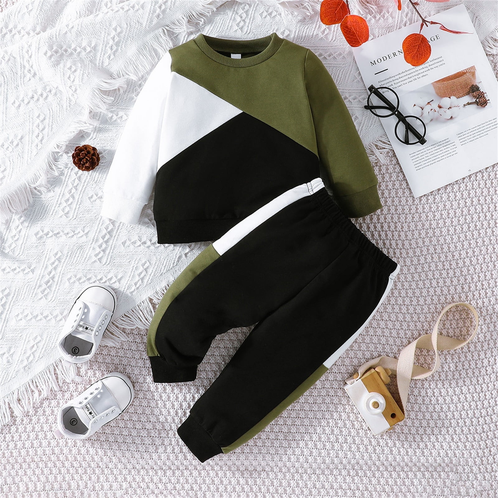 SHTXOZHI Baby Boy Girl Clothes Set Long Sleeve Crewneck Sweatshirt Pants Cute Toddler Fall Winter Outfits