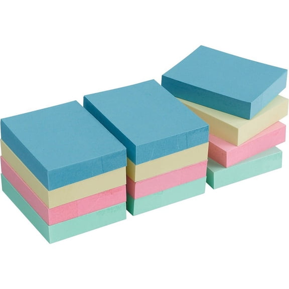 Business Source Premium Plain Pastel Adhesive Notes - 1.50" x 2" - Rectangle - Unruled - Pastel - Self-adhesive, Repositionable, Solvent-free Adhesive - 12 / Pack | Bundle of 5