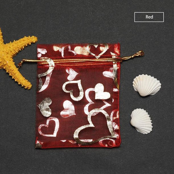 50 Uds 7*9/9*12cm bolsa de Organza para boda decoración encantos joyería bolsas de embalaje de diseño de corazón bolsa de regalo bolsas
