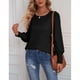 thumbnail image 4 of Jersey de mujer con manga abullonada y cuello redondo, decoración de botones, Color sólido, corte holgado, Top para otoño, negro, S, 4 of 8