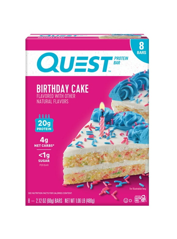 Quest Nutrition Birthday Cake Protein Bar, High Protein, Gluten Free, 8 Count