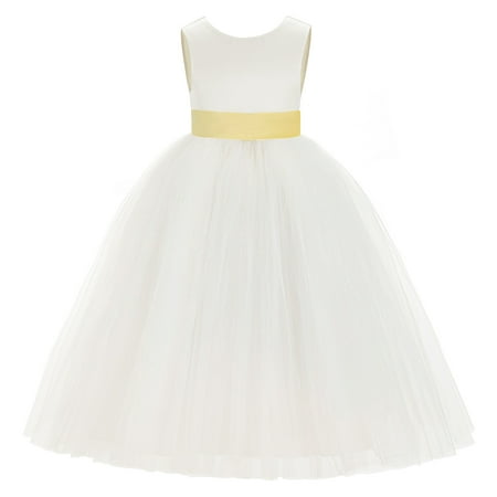 

Ivory V-Back Satin Flower Girl Dresses for Wedding Toddlers 219T
