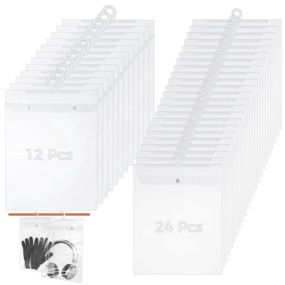 36 Pack Clear Hanging Storage Pouches - Large & Small PVC Bags with Hooks for Classroom, Library, Office & Home Organization, 10x12.6" & 12.2x16.9"