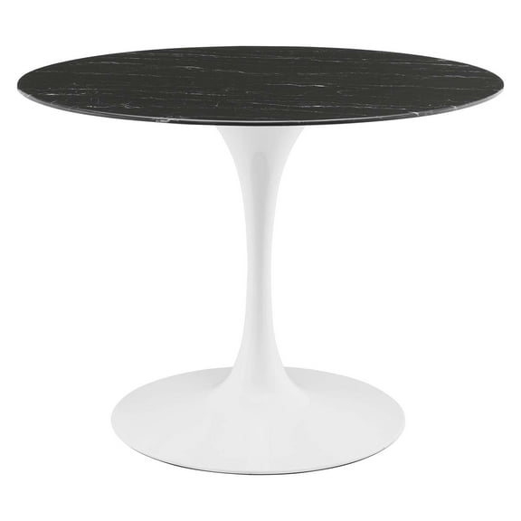 40 inch Dining Table, Round, Black White, Wood, Metal Steel, Modern Contemporary Mid-Century, Kitchen Room Cafe Bistro Restaurant Hospitality