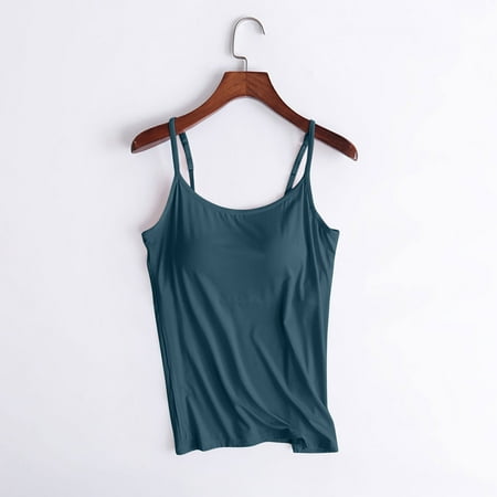 Wiyuqeen Plus Sized Adjustable Spaghetti Strap Tank Tops Women Soft Lightweight Crew Neck Yoga Camisoles with Built in Bra Padded Basic Loose Solid Workout T-shirts