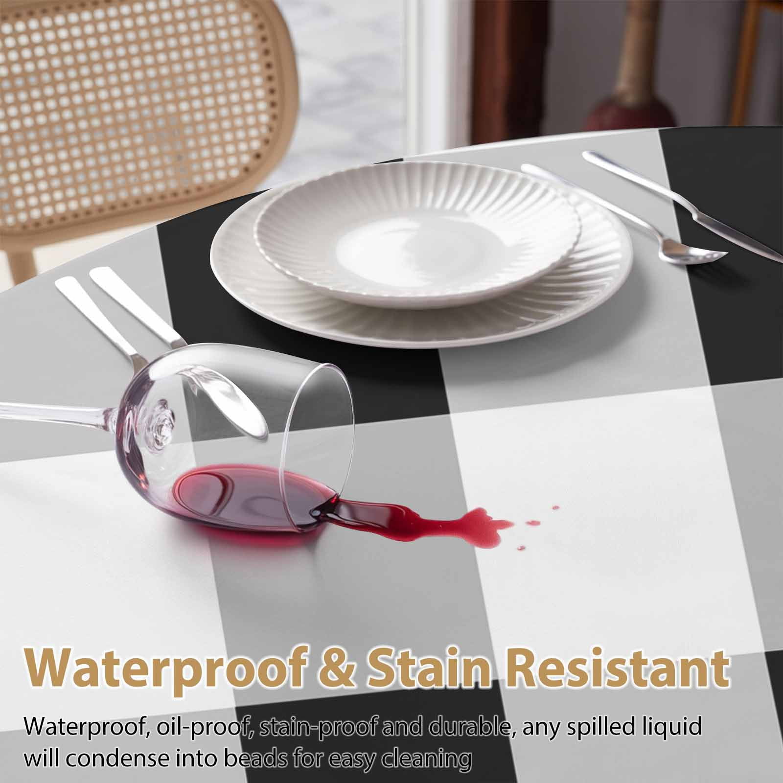 Round Tablecloth Black White Plaid Waterproof Oil Proof Polyester Table Cloth Cover Decor for Home Dining Outdoor,Patio,Parties, 60" Dia. Checkerd Pattern
