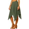thumbnail image 4 of Unique Bargains Jupe Midi Évasée en Chiffon à Taille Élastique pour Femmes, Vert Armée, P, 4 of 7